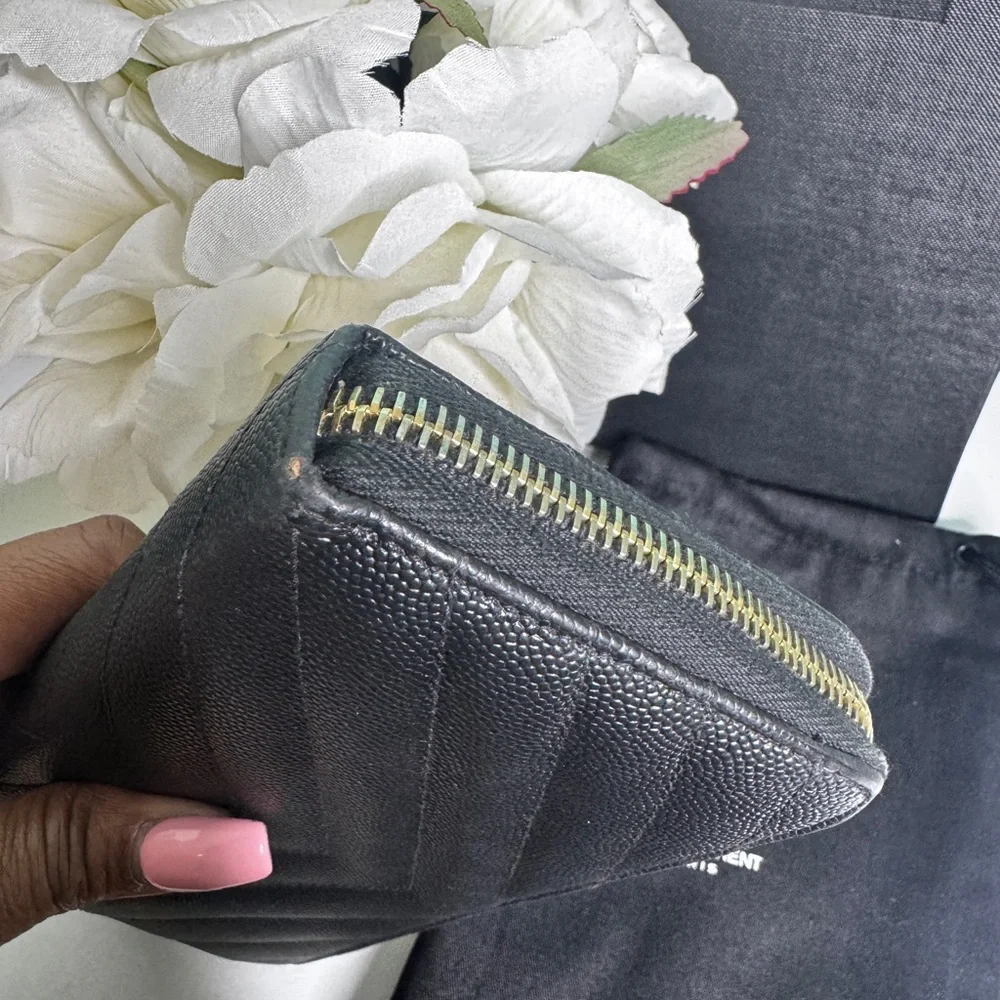 YSL Black Quilted Zip Wallet